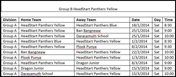 Panthers Yellow Schedule